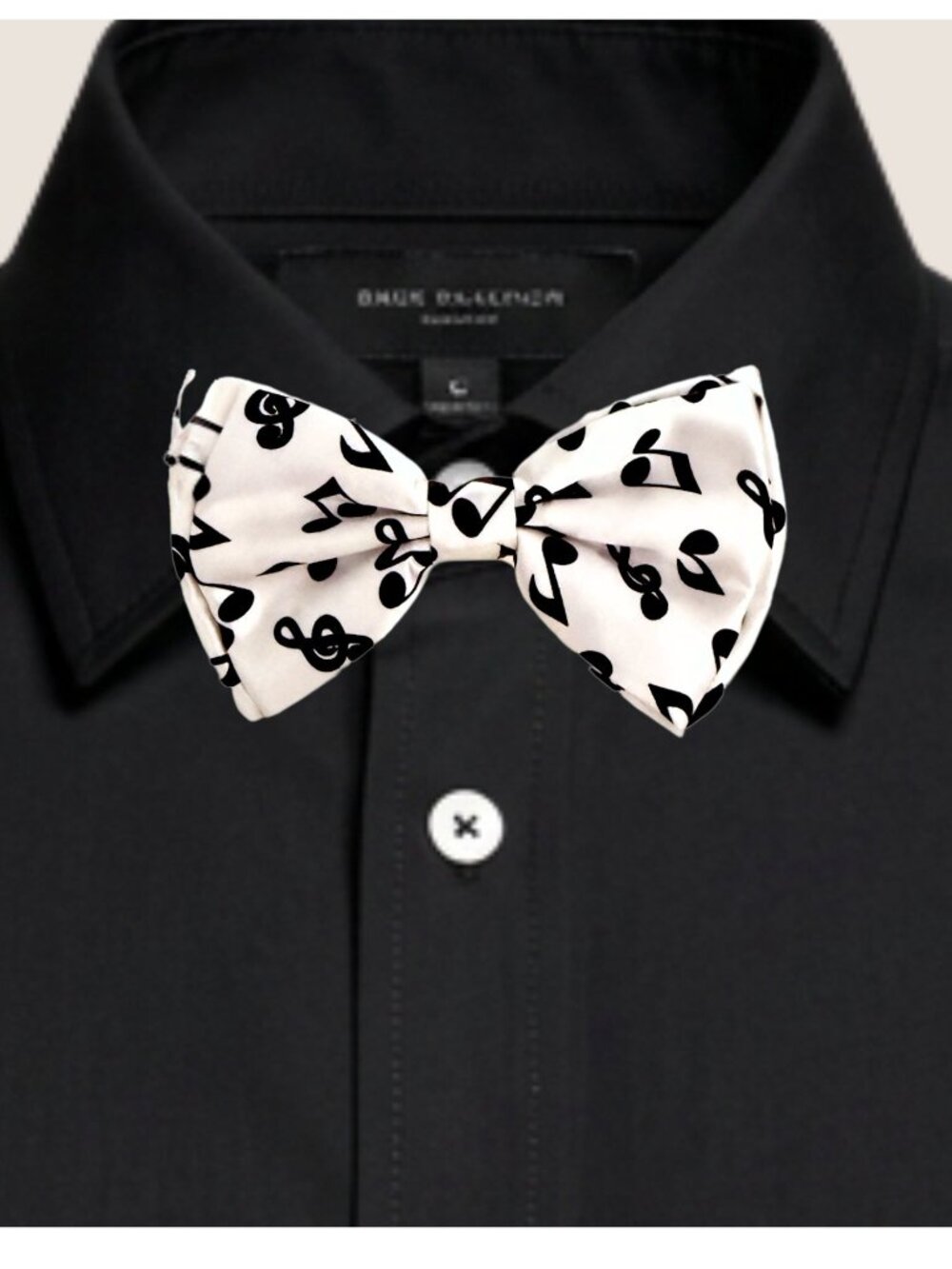 Music Notes Bow Tie Adjustable White with Black Notes Concert Attire